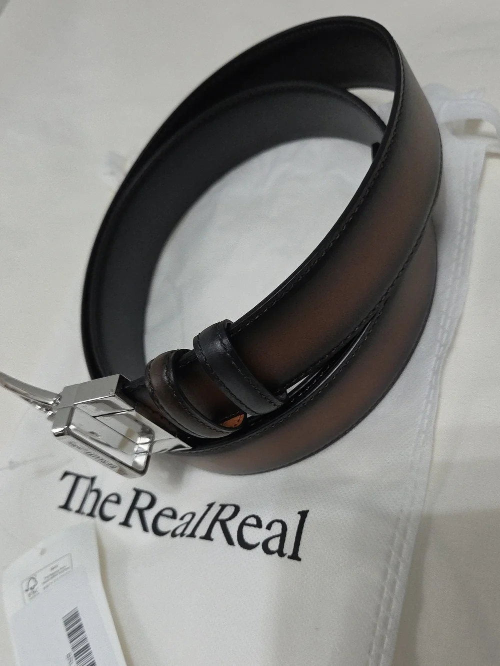 Berluti Reversible Brown & Black Leather Belt Silver Buckle